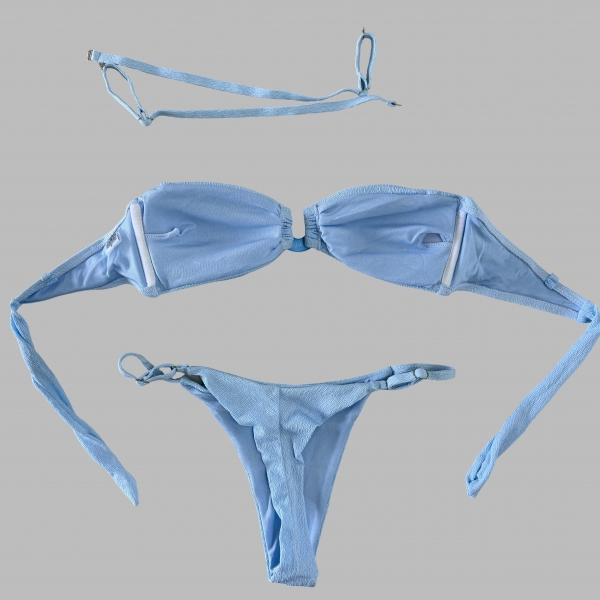 Biquíni Top Com Detalhe Em U Calcinha Ajustável E Semi Fio - Azul Bebê